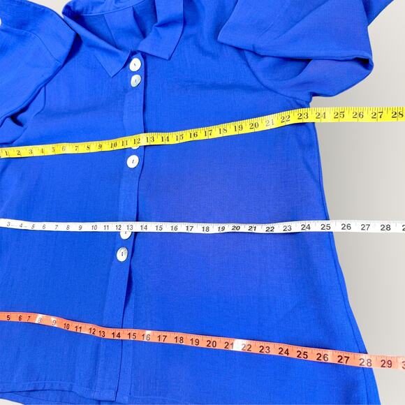 Fridaze Vintage 100% Linen 3/4 Sleeves Button Up Top Shirt Blouse Womens XL Blue - Picture 10 of 12